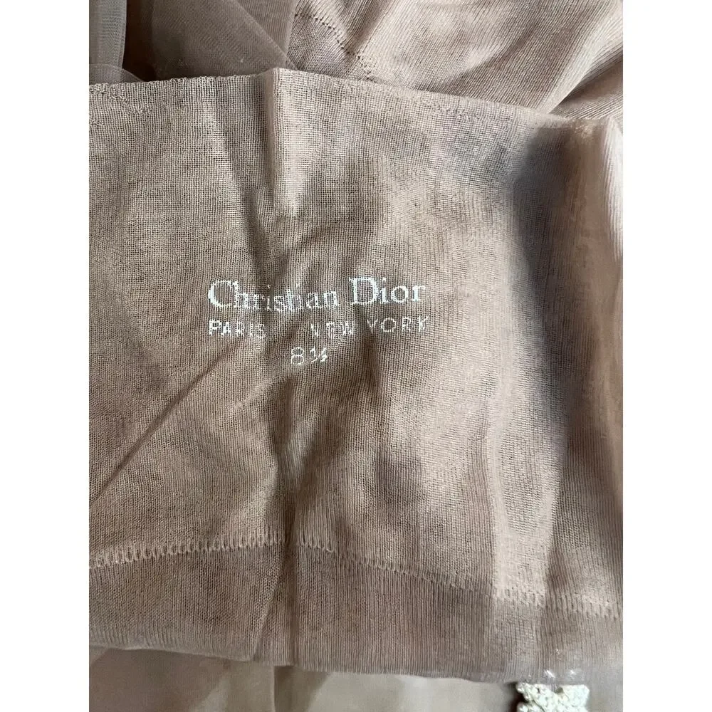 Vintage Christian Dior Miss Dior Pearl Embellished Stockings Sheer Nude